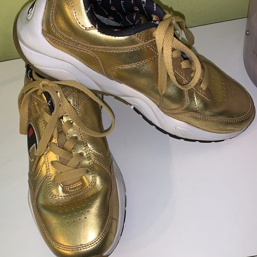 Champion gold leather sneakers 8 woman 6.5 youth - Picture 3 of 10